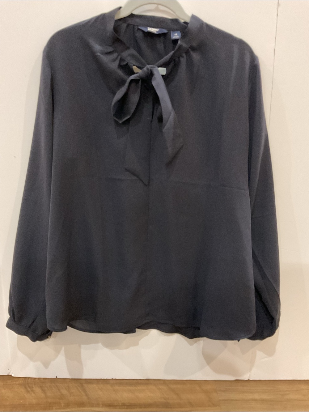 NWOT Lands' End Deep Navy Tie-Neck Blouse
